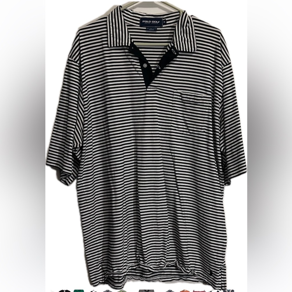 Polo Golf Ralph Lauren Men’s Pima Cotton B&W Striped XL Polo Shirt with pocket